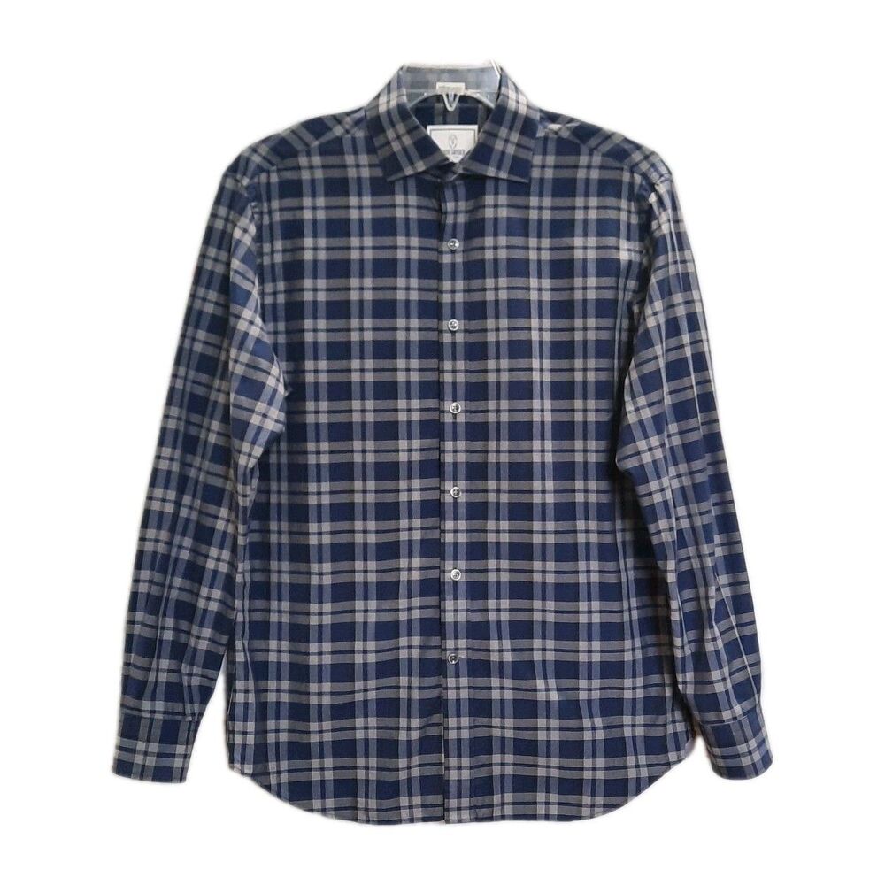 Todd Snyder 15.5 32 / 33 Button Shirt Melange Yarn Blue Gray Plaid Long Sleeve